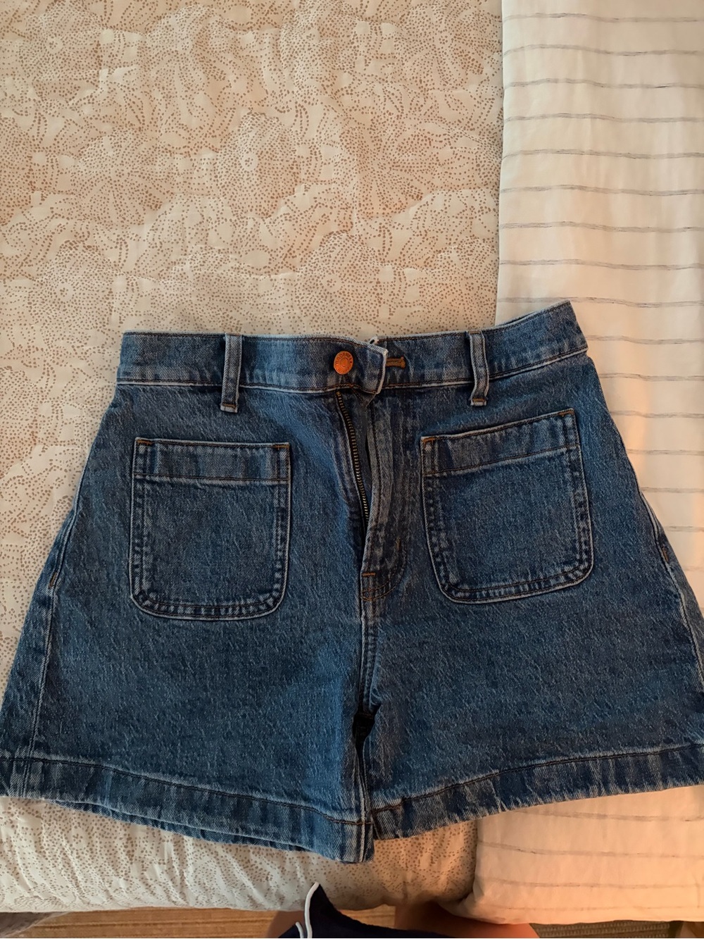 Madewell Dark Blue High-Rise Patch Pocket Jean Shorts